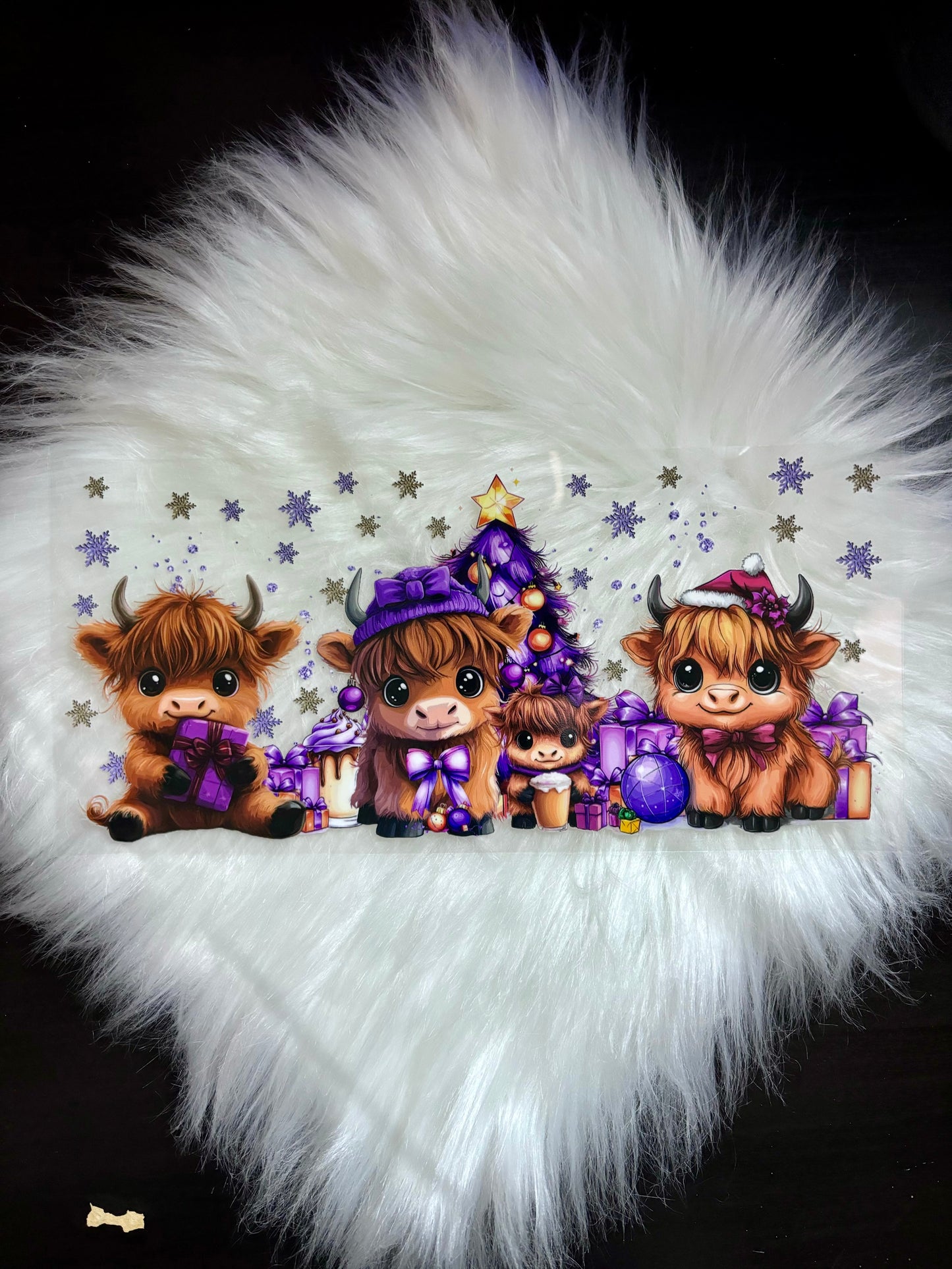 UV DTF Wrap- Purple Christmas Highland Cows