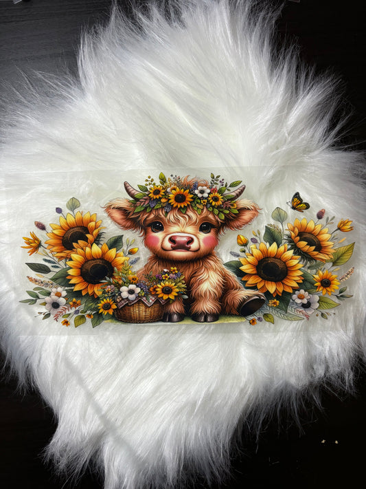 UV DTF Wrap- Sunflowers Highland Cow