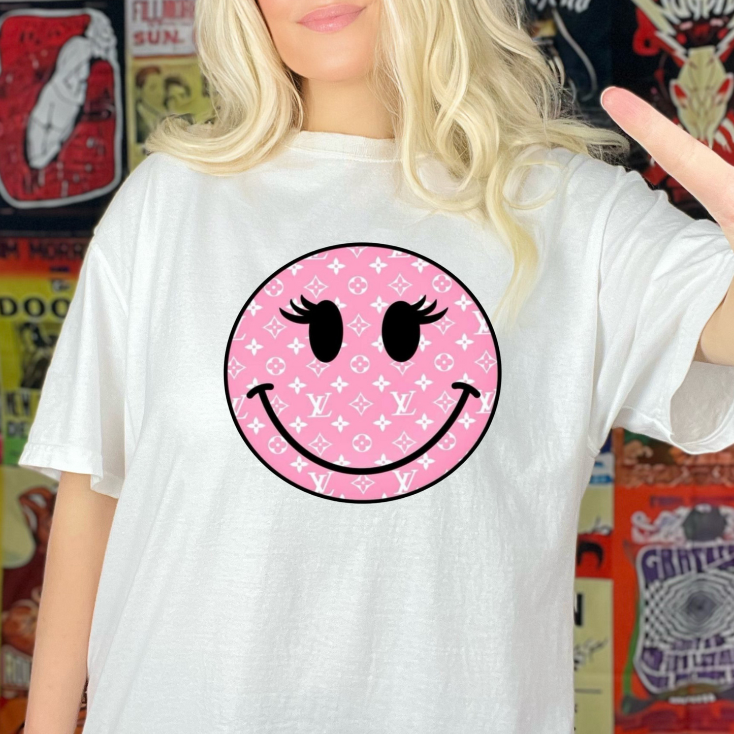 Ready To Press DTF Transfer- Pink Smiley/ Shirt not Included*