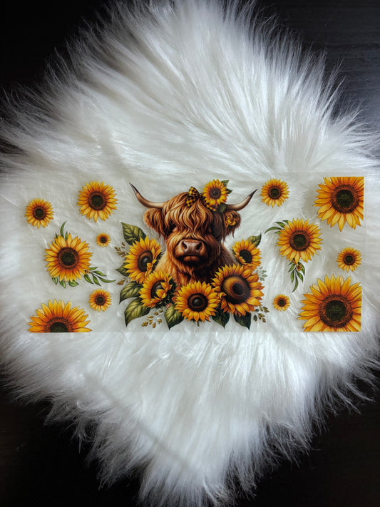 UV DTF Wrap- Highland Cow Sunflowers #2