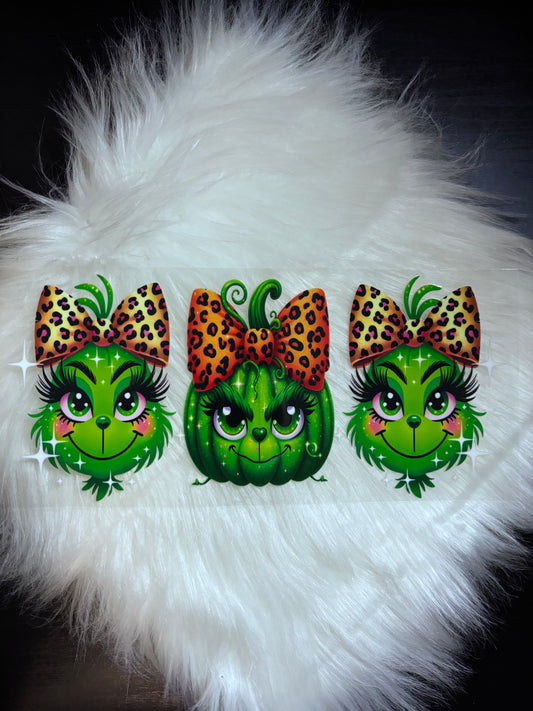 UV DTF Wrap-  Grinch Face with Bows