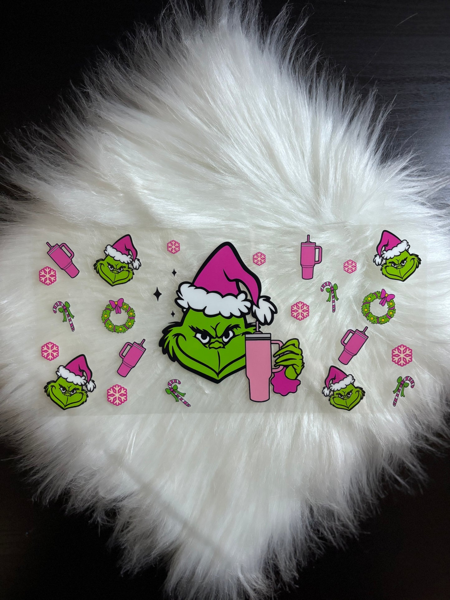 UV DTF Wrap- Pink Santa Hat Grinch Christmas