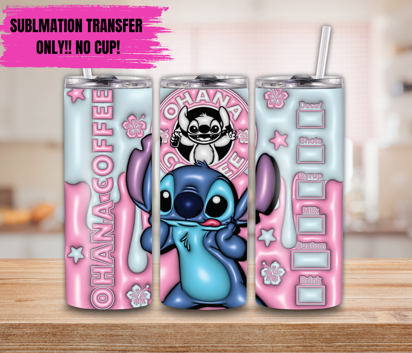 Sublimation Transfer For 20oz Tumbler- Stitch Coffee