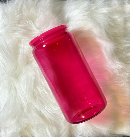 16oz jelly colored glass can cup w/ plastic lid and plastic straw