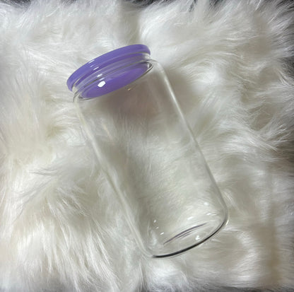 16oz Sublimation Clear Glass Cups with Colored Platic Lid and Plastic Straw ideal for UV DTF and Sublimation