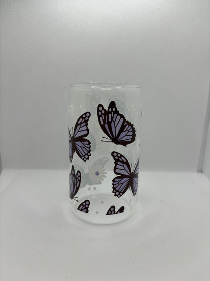 BUTTERFLIES 16OZ GLASS CAN CUP