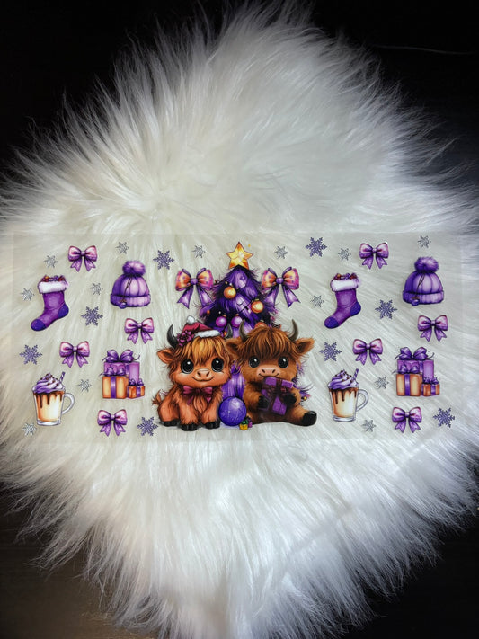 UV DTF Wrap- Purple Christmas Highland Cows